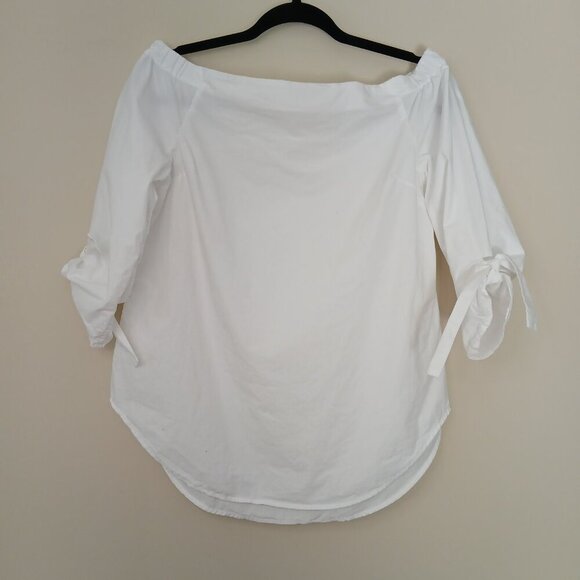 Aritzia Babaton Malik Off Shoulder Blouse Tie Sleeve Cotton White Size XS - Picture 7 of 9